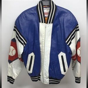Michael Hoban Wheremi White & Blue Men's Full-Zip Leather Jacket